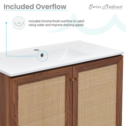 Swiss Madison, Classe 36" Freestanding Bathroom Vanity in Brown Oak with Sink Top