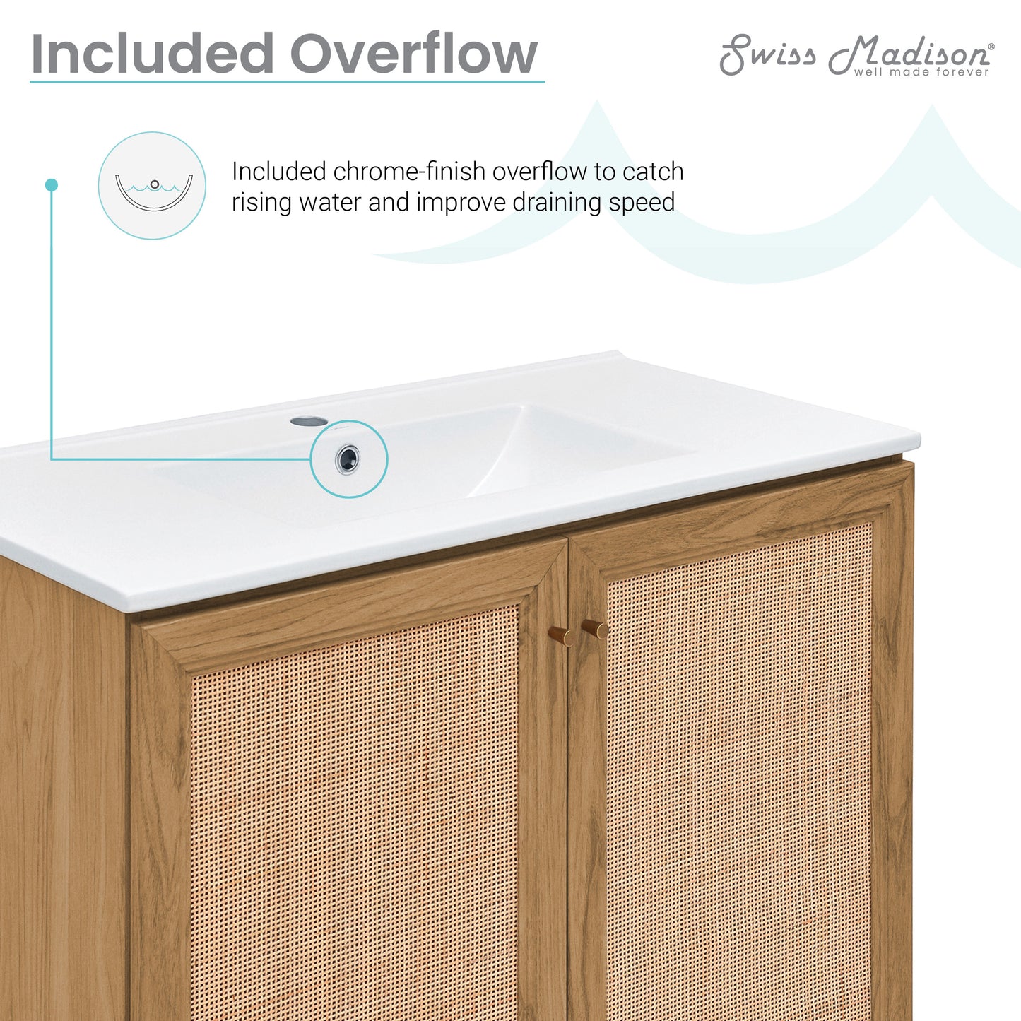 Swiss Madison, Classe 36" Freestanding Bathroom Vanity in Golden Oak with Sink Top