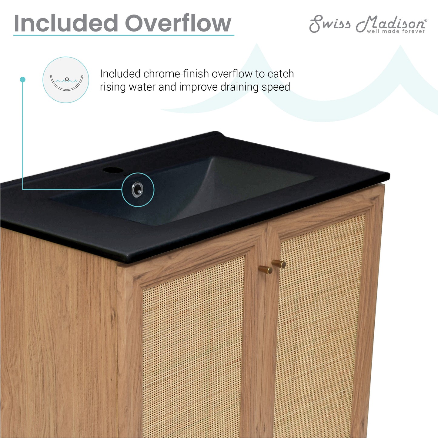 Swiss Madison, Classe 30" Freestanding Bathroom Vanity in Golden Oak with Black Sink Top