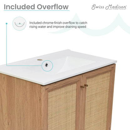 Swiss Madison, Classe 30" Freestanding Bathroom Vanity in Golden Oak with Sink Top
