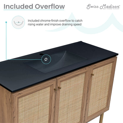 Swiss Madison, Classe 48" Freestanding Bathroom Vanity in Golden Oak with Black Sink Top