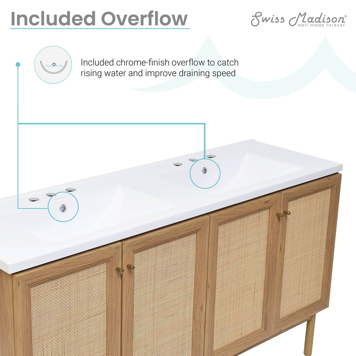 Swiss Madison Classe 60-inch freestanding bathroom vanity in Golden Oak — view 5