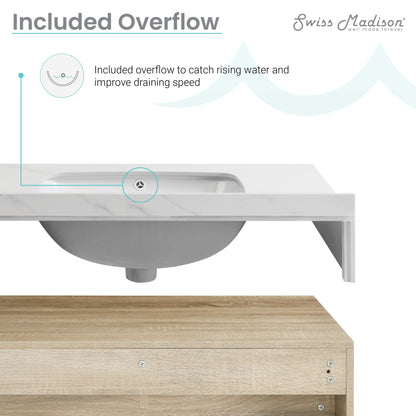 Swiss Madison, Avancer 36" Wall-Mounted Bathroom Vanity in Weathered Oak with Sink Top