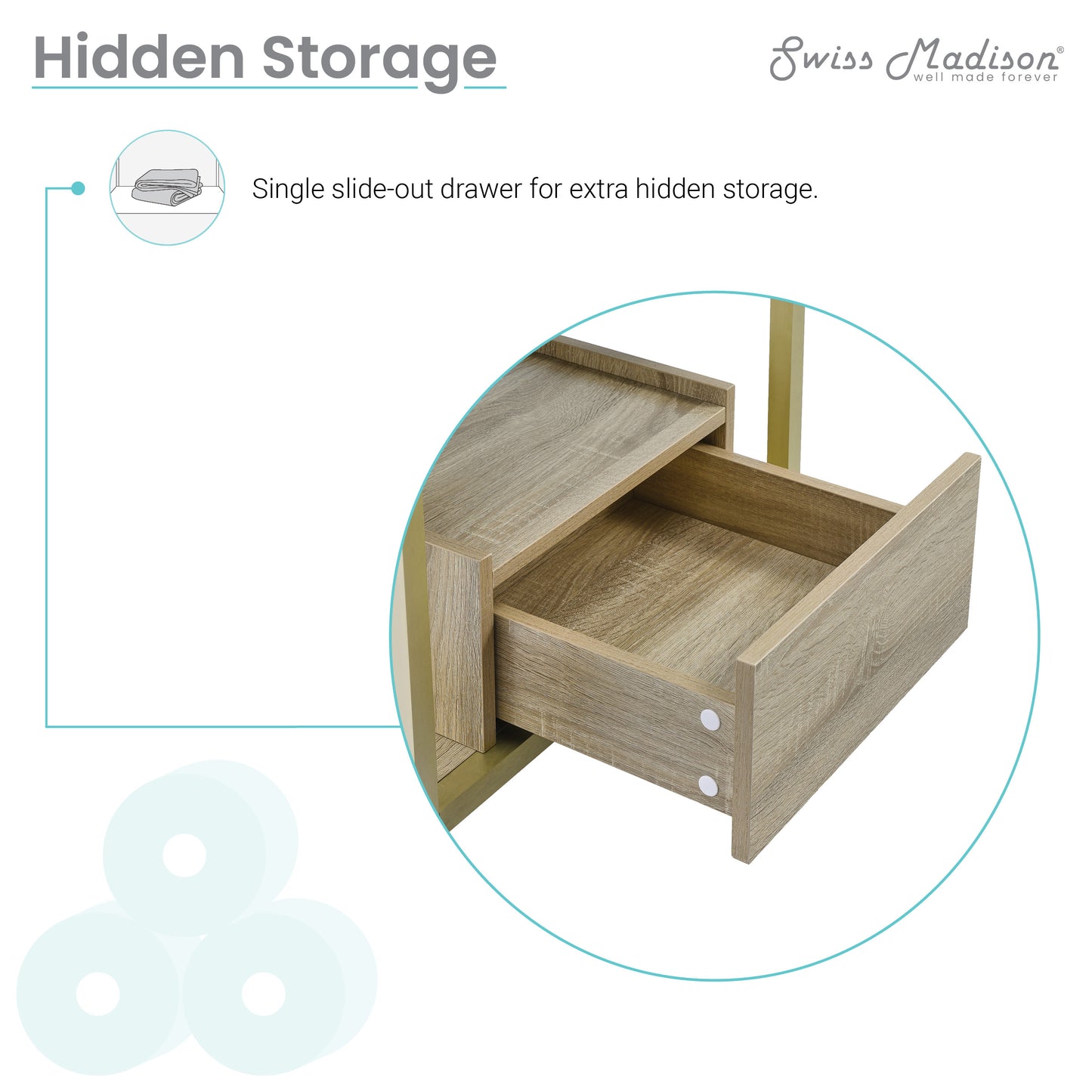 Swiss Madison, Beau 24" Open Shelf Natural Oak Frame Freestanding Bathroom Vanity with Sink Top