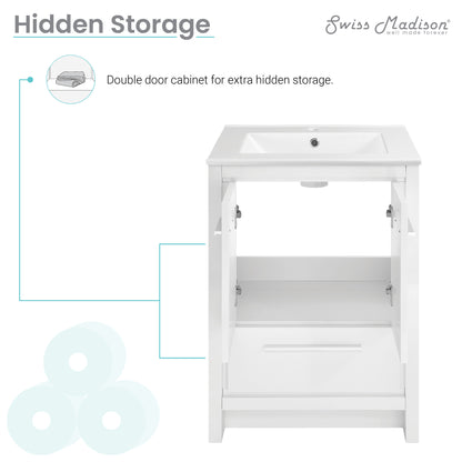 Swiss Madison, Virage 24" Freestanding Bathroom Vanity in White with Sink Top