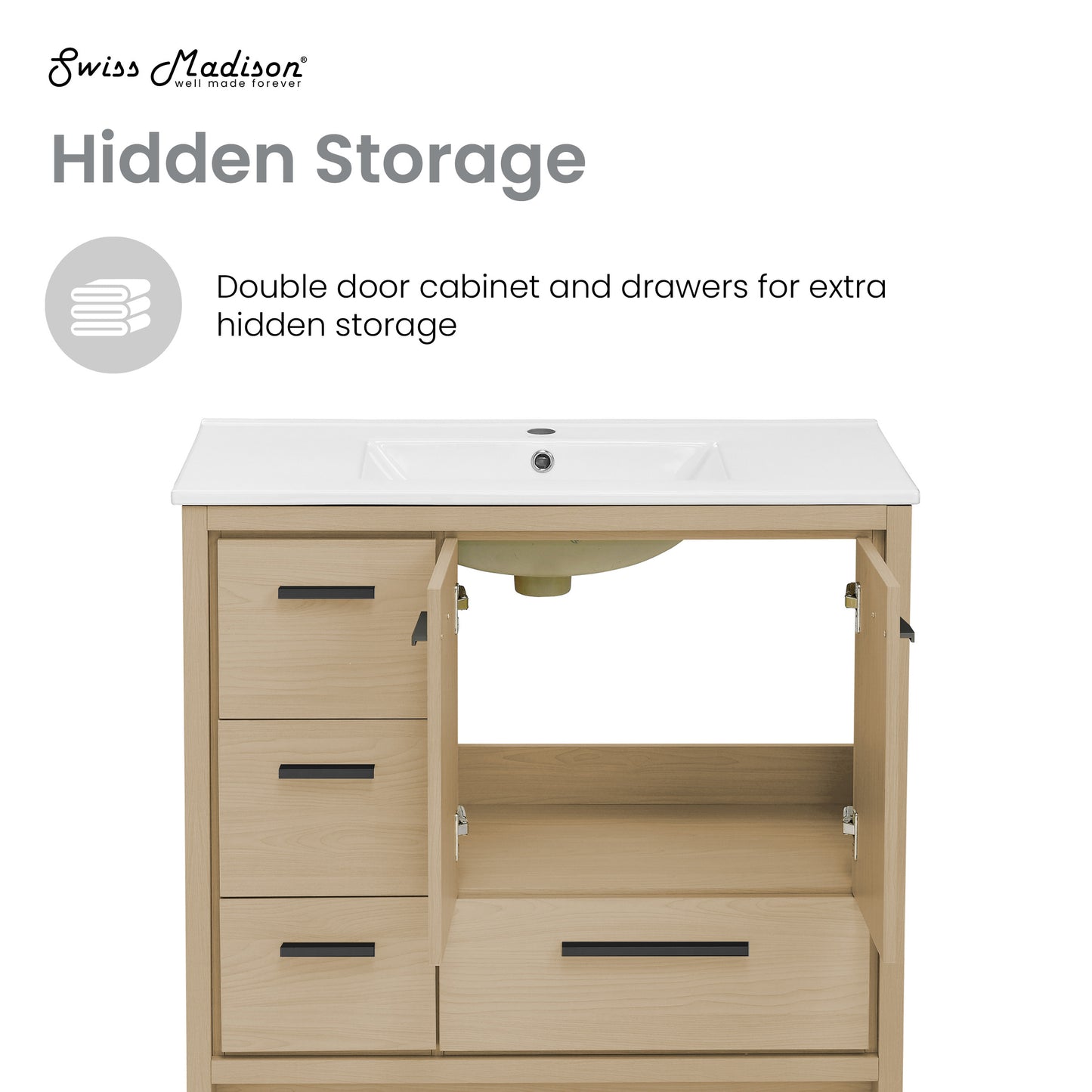Swiss Madison Virage 36-inch freestanding bathroom vanity in Natural Oak — view 4