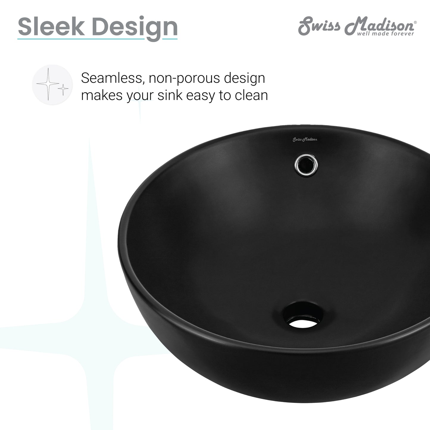 Swiss Madison, Sublime  Round Vessel Sink in Matte Black