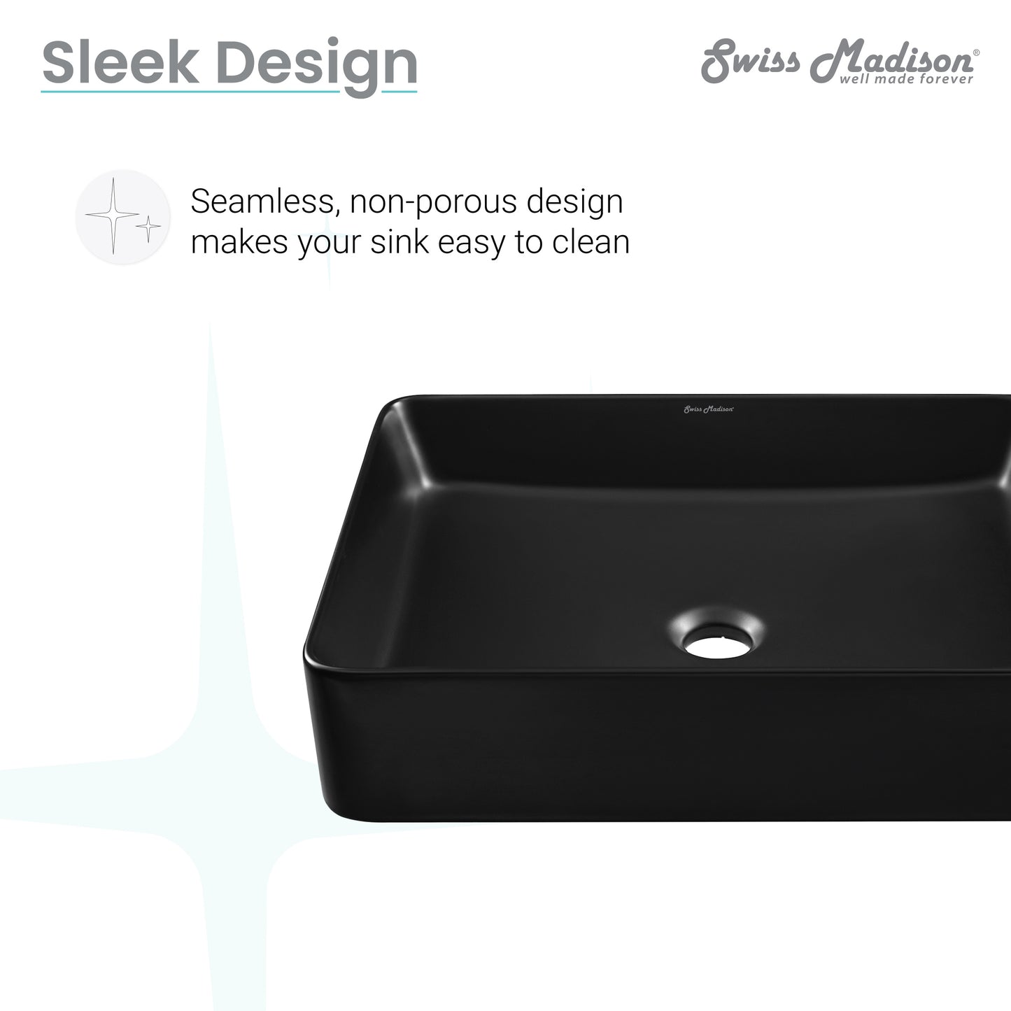 Swiss Madison, Concorde Rectangle Ceramic Vessel Sink, Matte Black