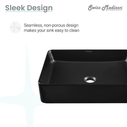 Swiss Madison, Concorde Rectangle Ceramic Vessel Sink, Matte Black