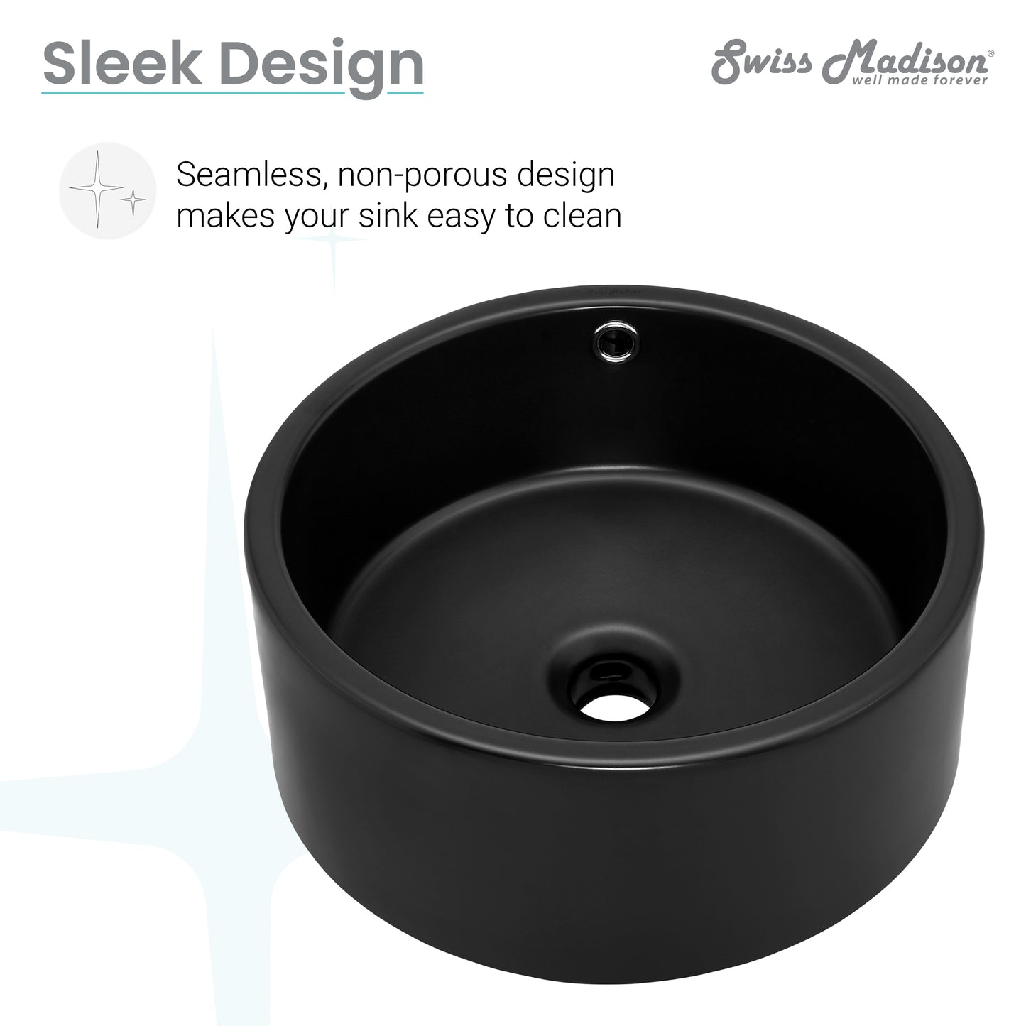 Swiss Madison, Monaco 16.5” Round Vessel Sink in Matte Black