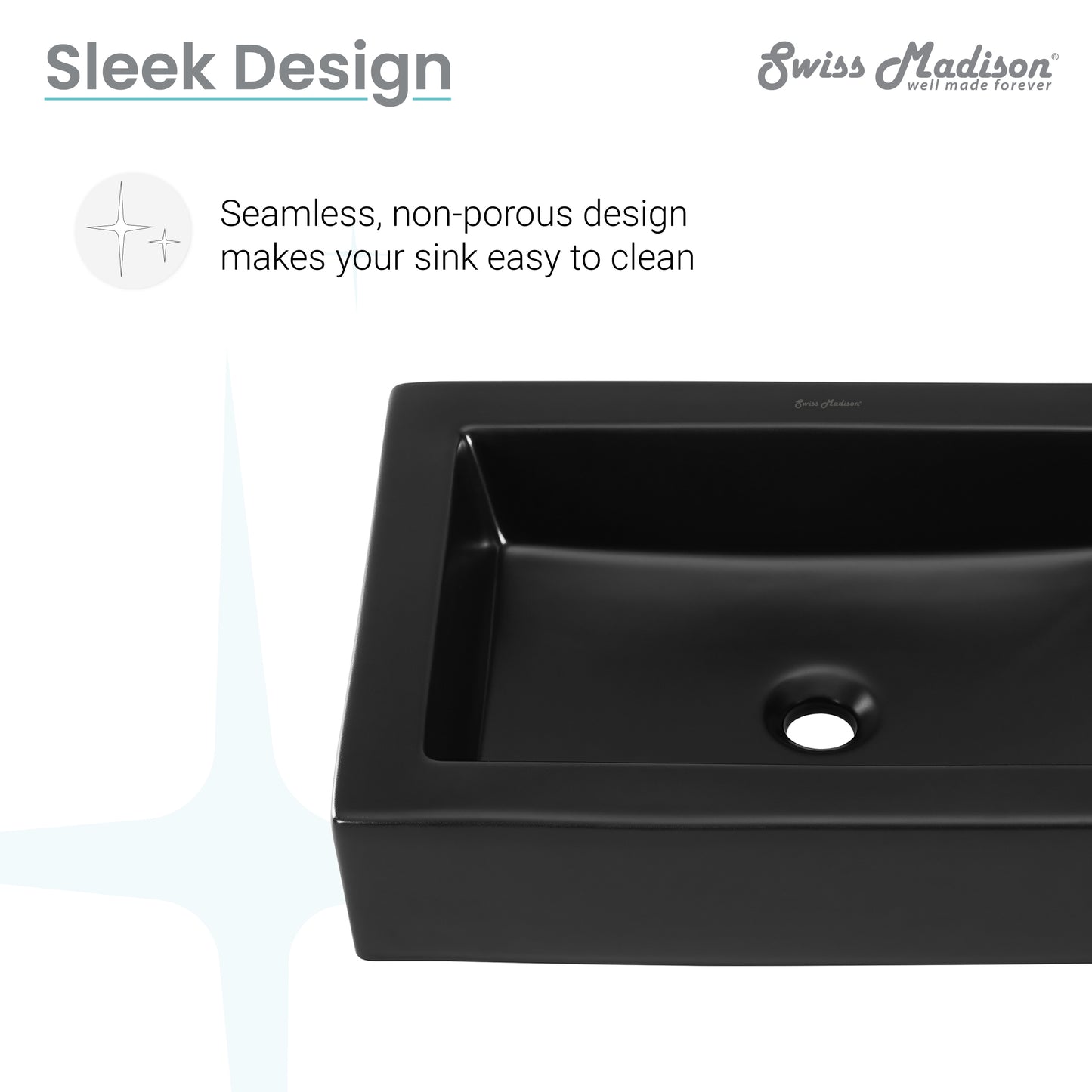 Swiss Madison, Voltaire Ceramic Rectangle Vessel Sink, Matte Black