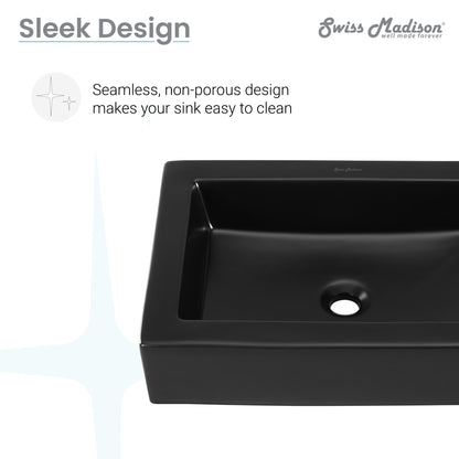 Swiss Madison, Voltaire Ceramic Rectangle Vessel Sink, Matte Black