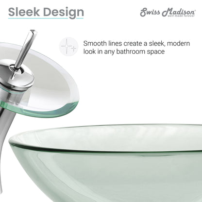 Swiss Madison, Cascade 16.5 Glass Vessel Sink with Faucet, Clear