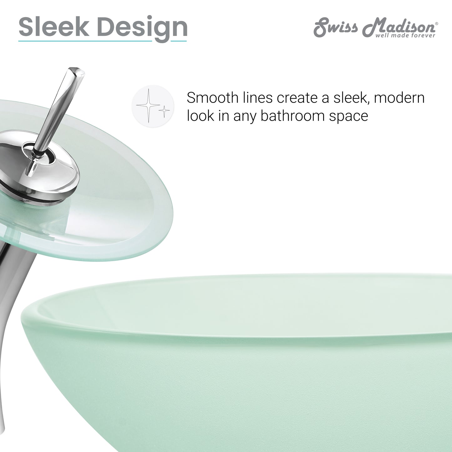 Swiss Madison, Cascade 16.5 Color Glass Vessel Sink with Faucet, Frost