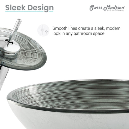 Swiss Madison, Cascade 16.5 Glass Vessel Sink with Faucet, Smoky Grey