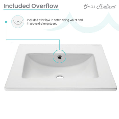 Swiss Madison, 24" Vanity Top Without Faucet Hole