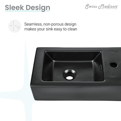Swiss Madison, Voltaire 19.5 x 10 Rectangular Ceramic Wall Hung Sink with Right Side Faucet Mount, Matte Black