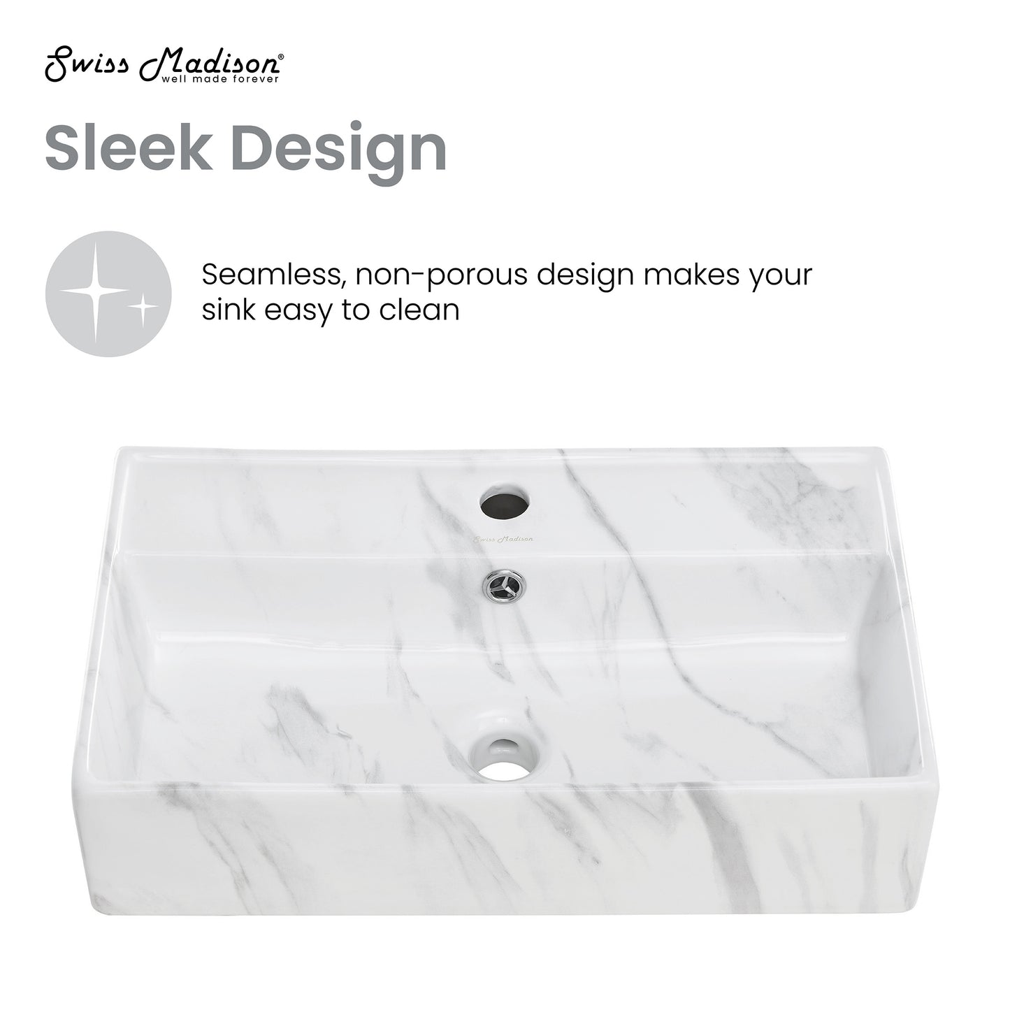Swiss Madison, Claire 22" Rectangle Wall-Mount Bathroom Sink in White Marble
