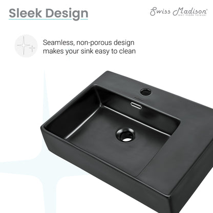 Swiss Madison, St. Tropez 24 x 18 Ceramic Wall Hung Sink with Left Side Faucet Mount, Matte Black