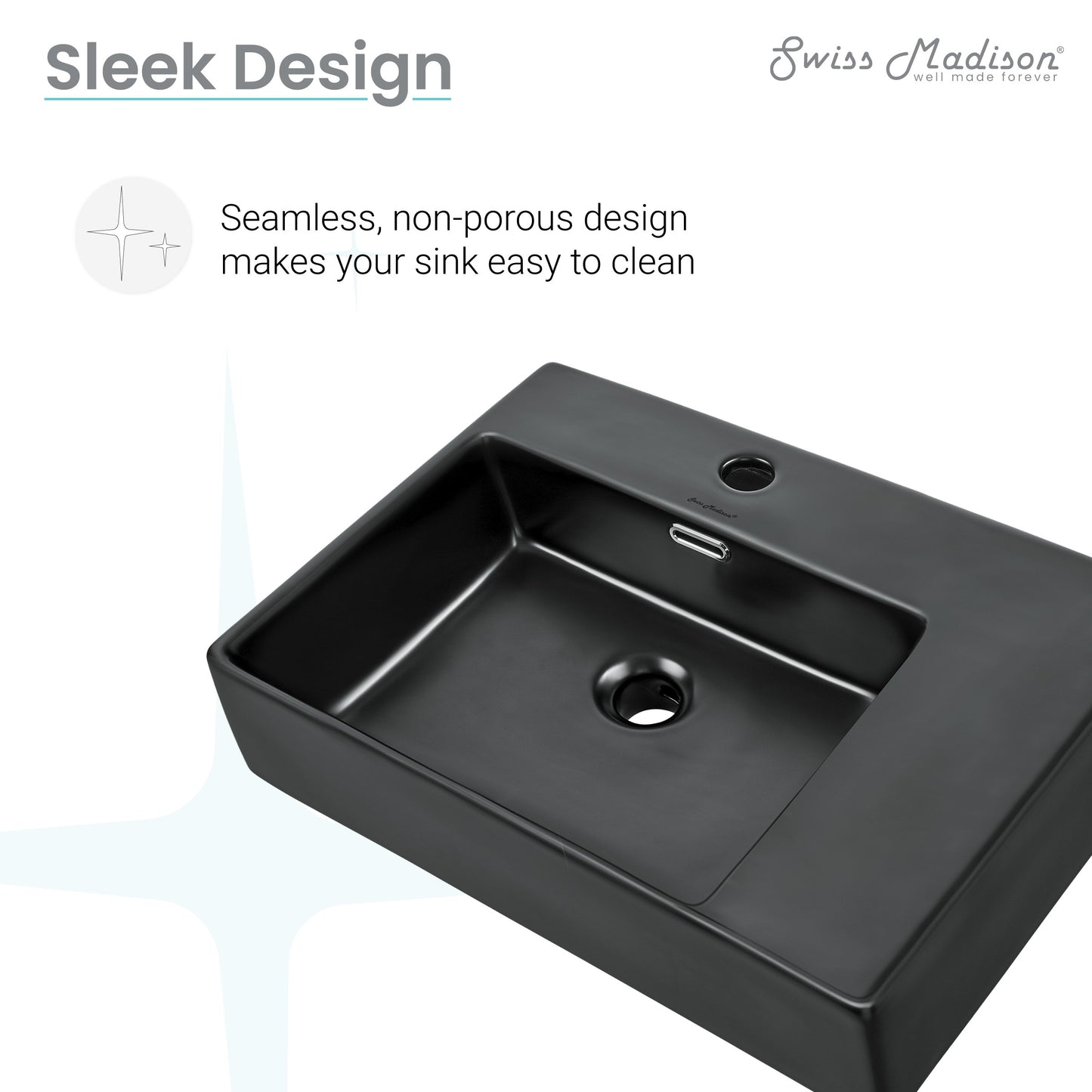 Swiss Madison, St. Tropez 24 x 18 Ceramic Wall Hung Sink with Left Side Faucet Mount, Matte Black