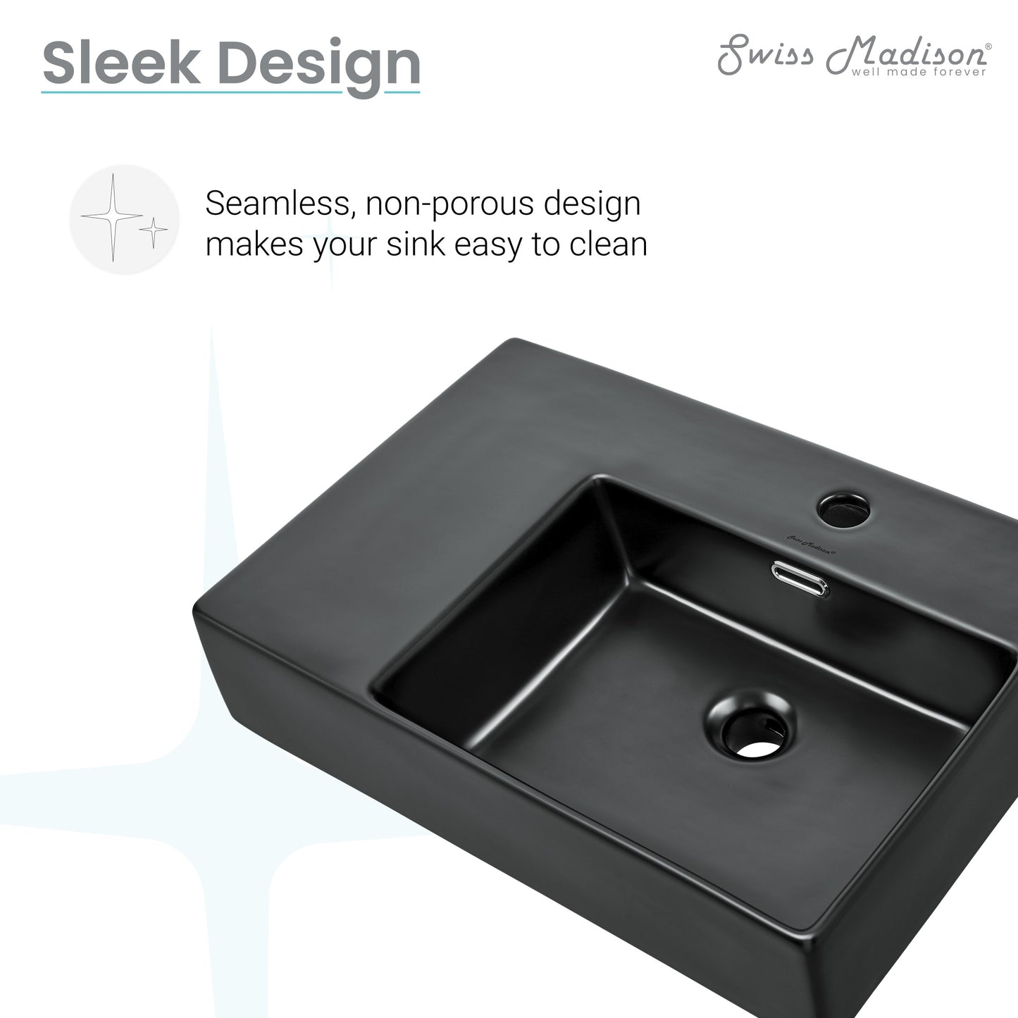 Swiss Madison, St. Tropez 24 x 18 Ceramic Wall Hung Sink with Right Side Mount, Matte Black