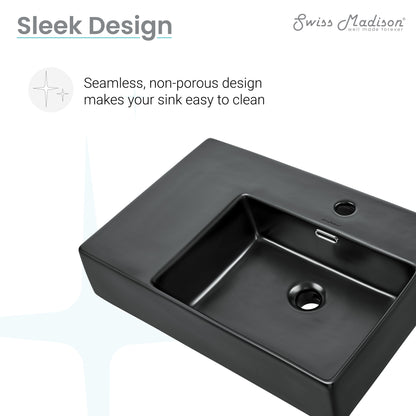 Swiss Madison, St. Tropez 24 x 18 Ceramic Wall Hung Sink with Right Side Mount, Matte Black