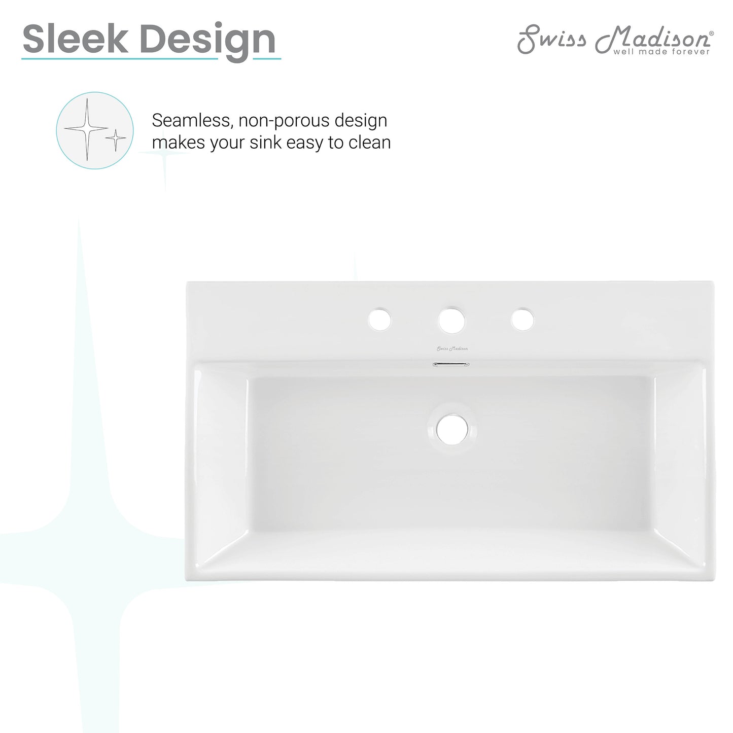 Swiss Madison, Claire 30" Rectangle Wall-Mount Bathroom Sink with 8" Widespread Holes