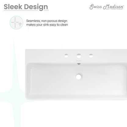 Swiss Madison, Carre 36" Wall-Mount Bathroom Sink with 8" Widespread Holes
