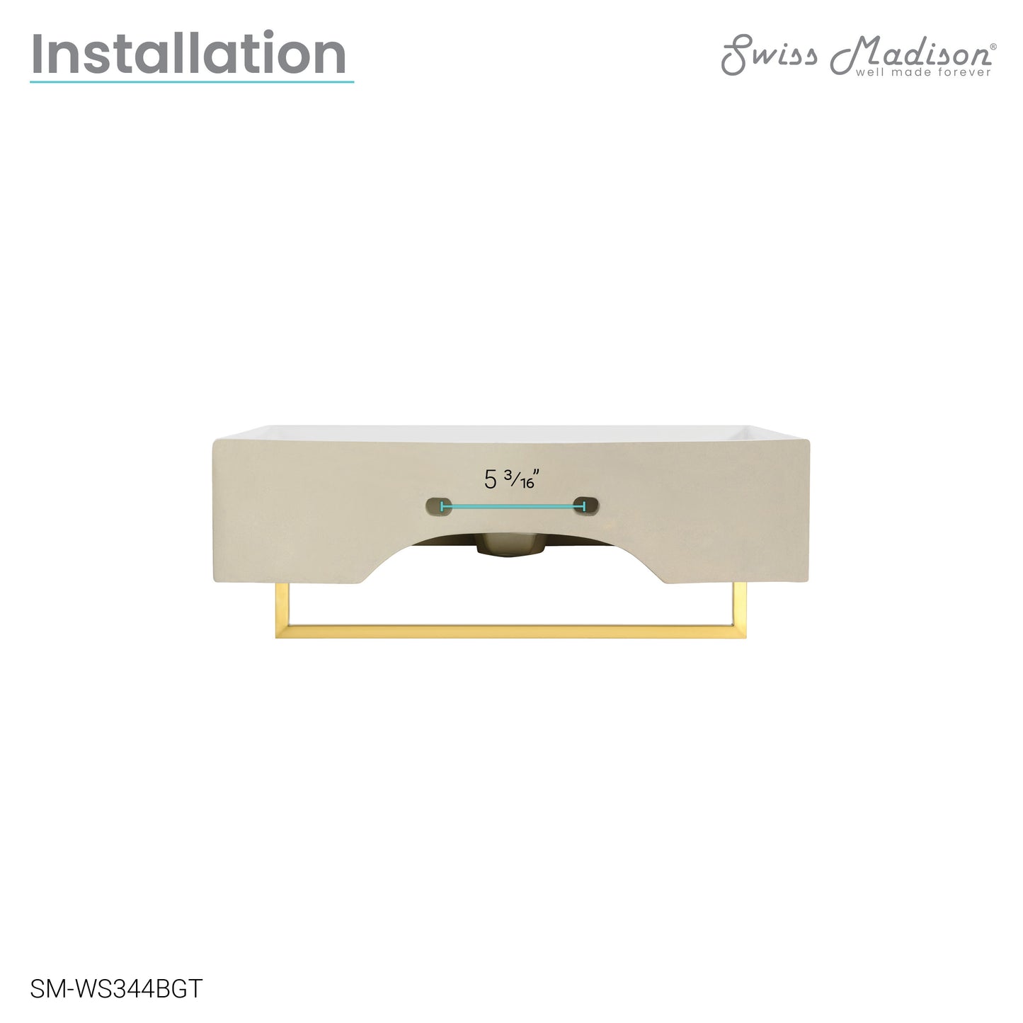 Swiss Madison, Claire 22" Wall-Mount Bathroom Sink with Brushed Gold Towel Bar