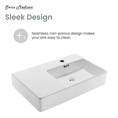 Swiss Madison, St. Tropez 30" Rectangle Wall-Mounted Sink with Right Side Faucet Mount