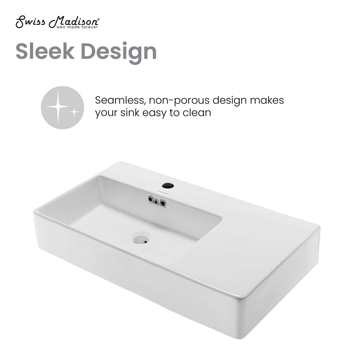 Swiss Madison, St. Tropez 36" Rectangle Wall-Mounted Sink with Left Side Faucet Mount