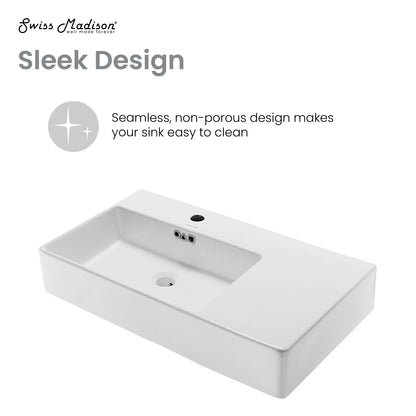 Swiss Madison, St. Tropez 36" Rectangle Wall-Mounted Sink with Left Side Faucet Mount