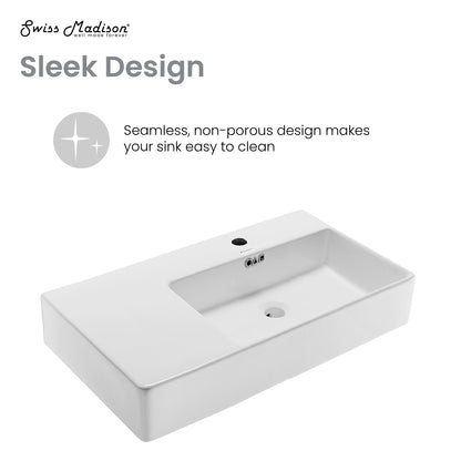 Swiss Madison, St. Tropez 36" Rectangle Wall-Mounted Sink with Right Side Faucet Mount