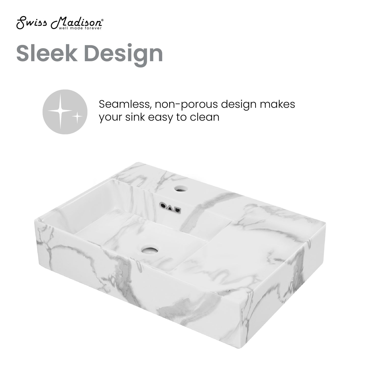 Swiss Madison, St. Tropez 24" Left Side Faucet Wall-Mount Bathroom Sink in White Marble