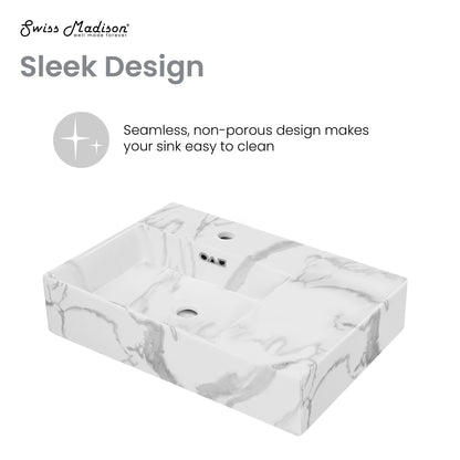 Swiss Madison, St. Tropez 24" Left Side Faucet Wall-Mount Bathroom Sink in White Marble