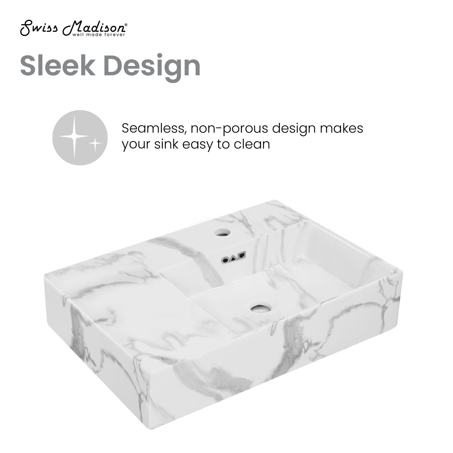 Swiss Madison, St. Tropez 24" Right Side Faucet Wall-Mount Bathroom Sink in White Marble
