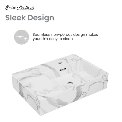 Swiss Madison, St. Tropez 24" Right Side Faucet Wall-Mount Bathroom Sink in White Marble