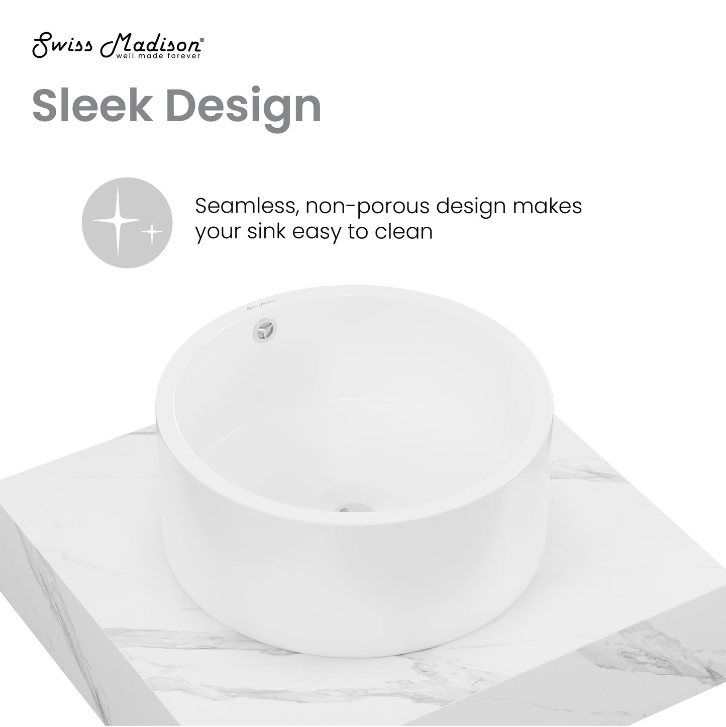 Swiss Madison, Monaco 24" Floating Bathroom Shelf with Vessel Sink in White Marble