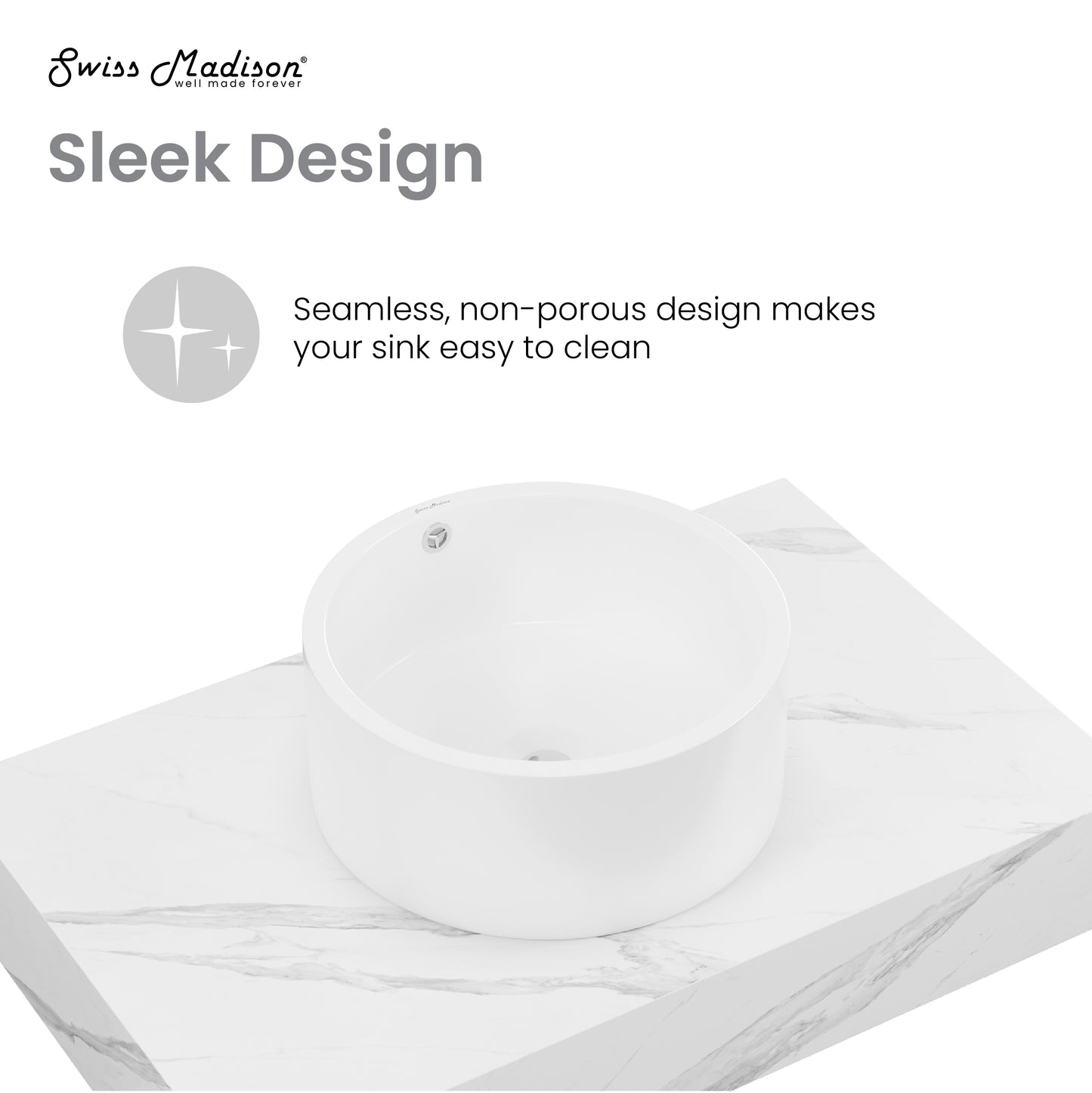 Swiss Madison, Monaco 36" Floating Bathroom Shelf with Vessel Sink in White Marble
