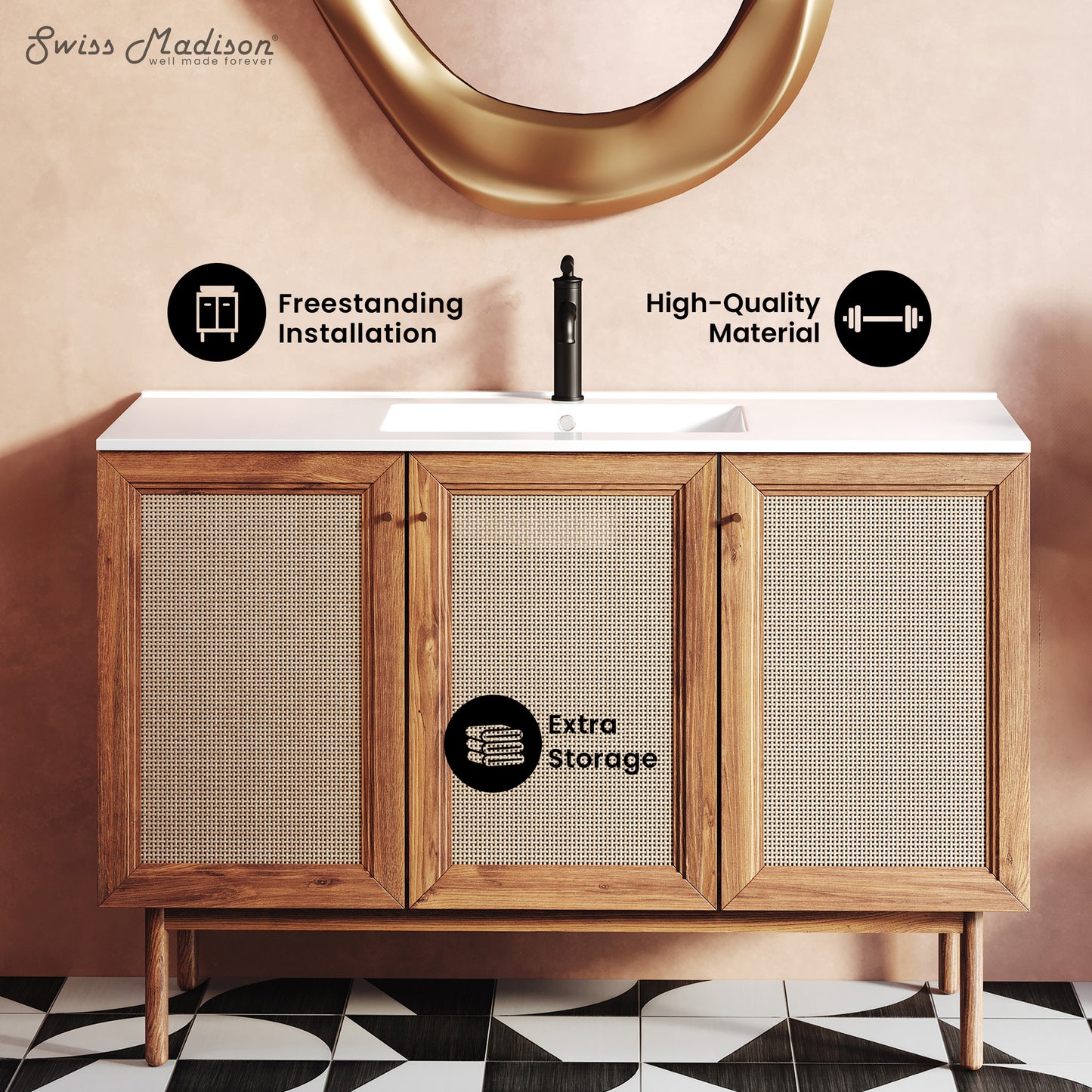 Swiss Madison Classe 48-inch freestanding bathroom vanity in Golden Oak — view 9