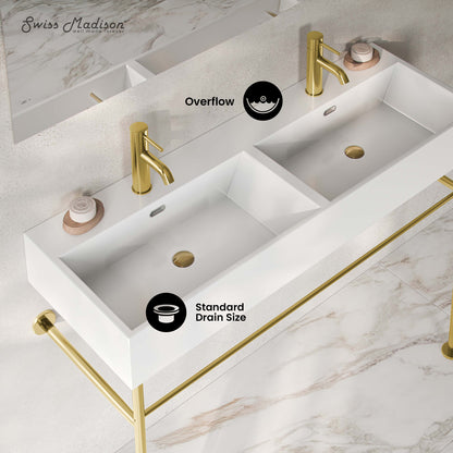 Swiss Madison, Claire 48" Double Basin Console Sink with Glossy Gold Legs