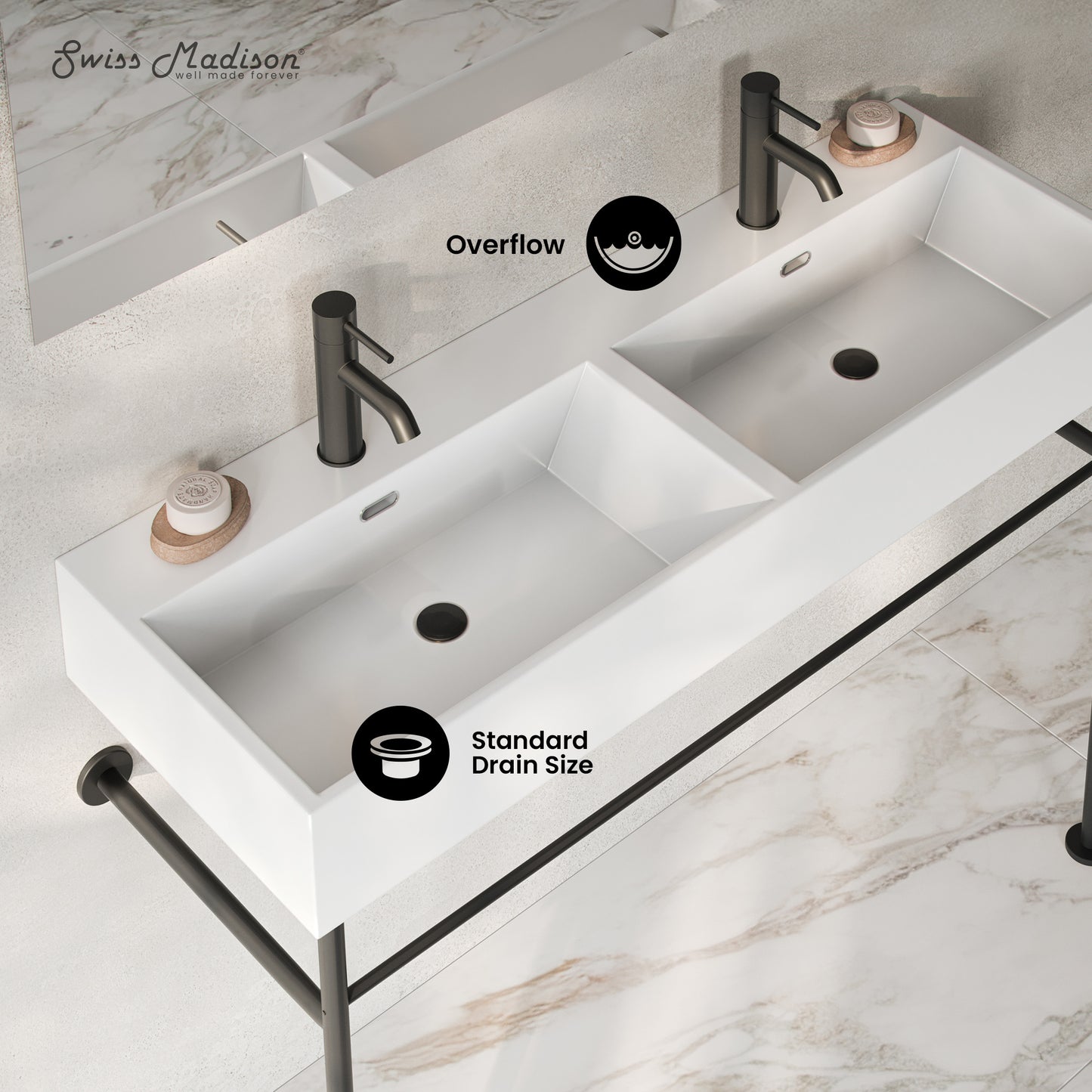 Swiss Madison, Claire 48" Double Basin Console Sink with Matte Black Legs