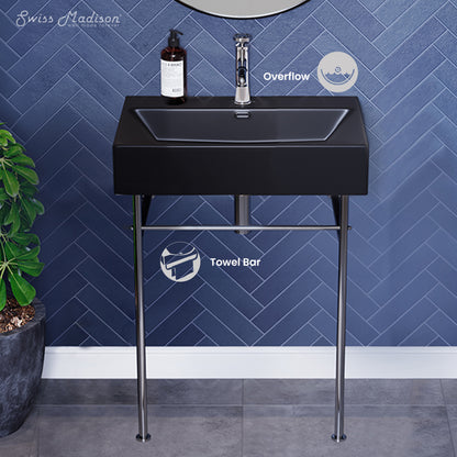 Swiss Madison, Claire 24 Ceramic Console Sink Matte Black Basin Chrome Legs