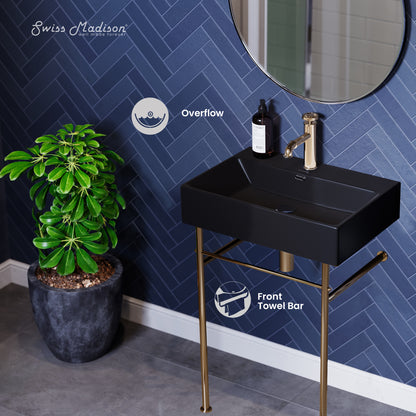 Swiss Madison, Claire 24 Ceramic Console Sink Matte Black Basin Black Legs