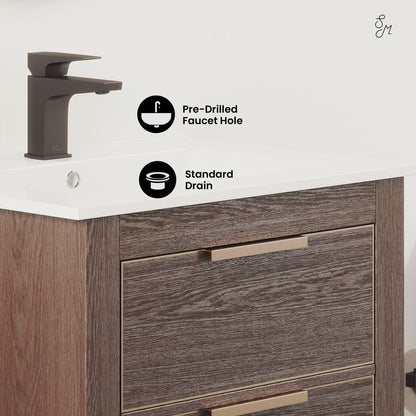 Swiss Madison, Hugo 24" Freestanding Bathroom Vanity in Brown Oak with Sink Top