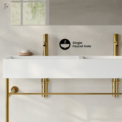Swiss Madison, Claire 48" Double Basin Console Sink with Brushed Gold Legs
