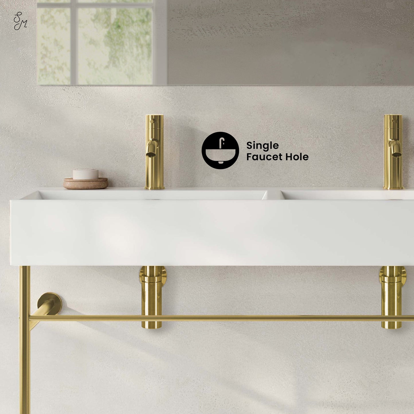 Swiss Madison, Claire 48" Double Basin Console Sink with Glossy Gold Legs