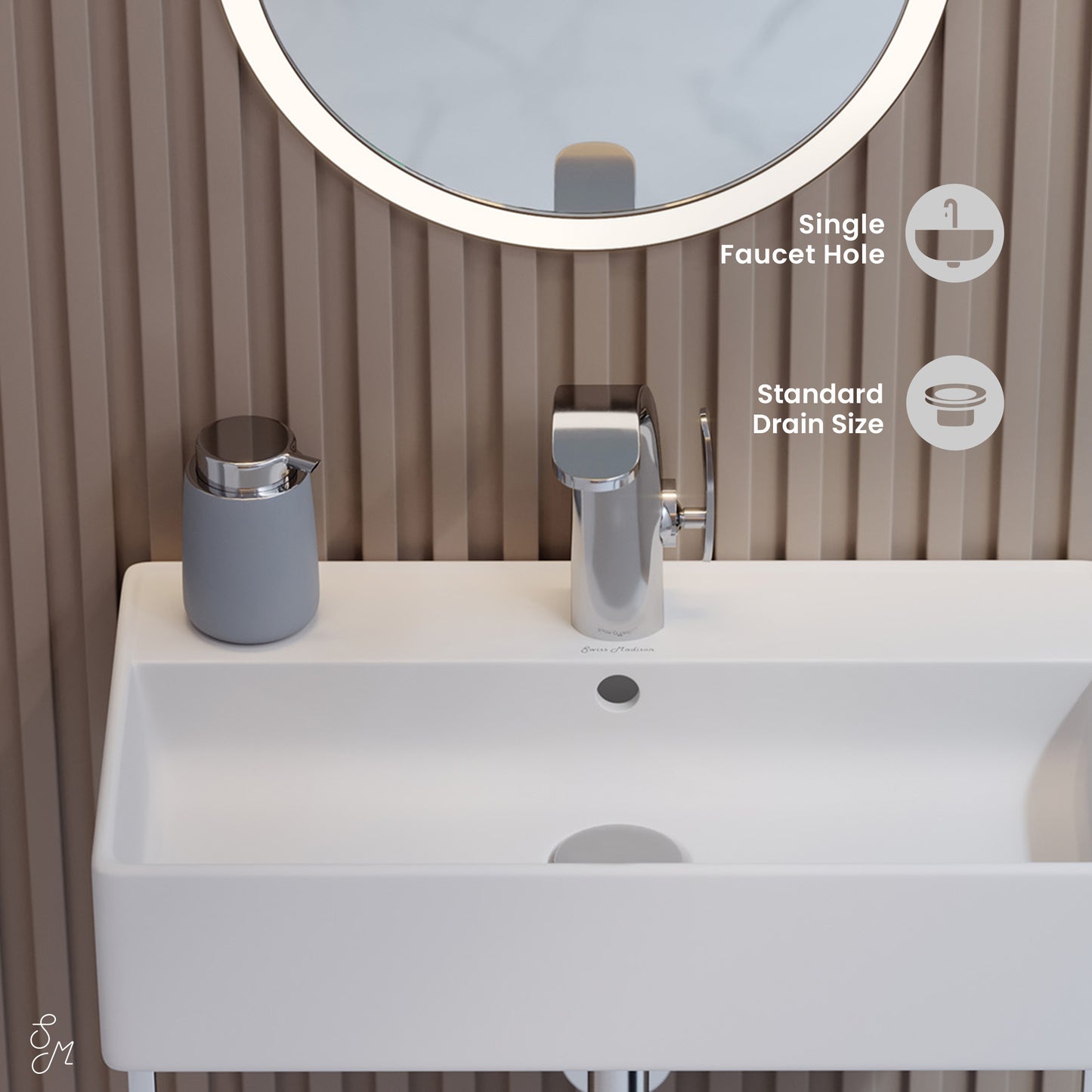 Swiss Madison, Claire 22" Wall-Mount Bathroom Sink with Silver Towel Bar