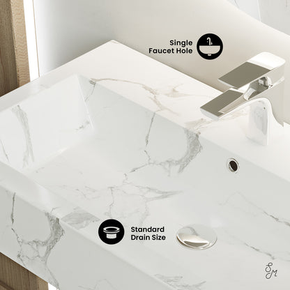 Swiss Madison, Voltaire Wide Rectangle Wall Hung Sink in White Marble