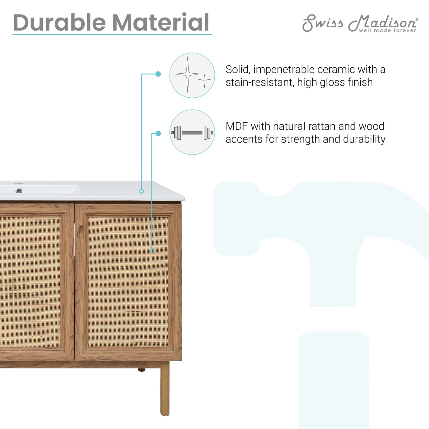 Swiss Madison Classe 48-inch freestanding bathroom vanity in Golden Oak — view 4
